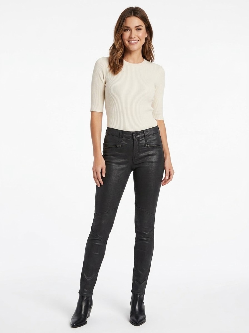 AG The Moto Legging Zipper Jeans 27R Black Coated Moto Skinny